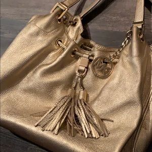 Michael Kors Tassel Soft Leather Gold Handbag